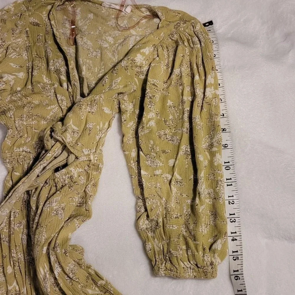 Lush Wide Leg Cropped‎ Balloon Sleeves Jumpsuit, Women's Size S, Green White